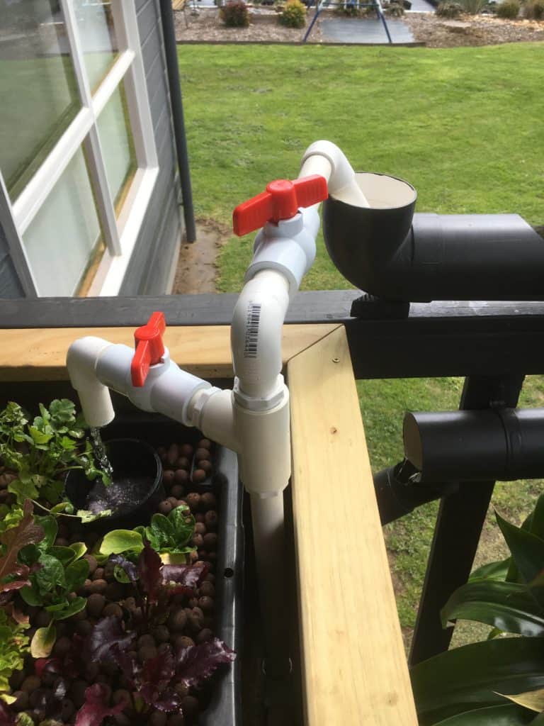 Valves on patio aquaponic system